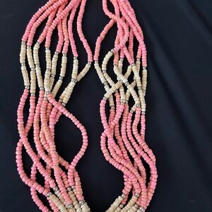 Pink & Beige Seed Bead Multi-Strand Necklace